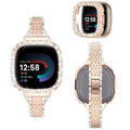 MOFREE Compatible for Fitbit Versa 4 Bands/Fitbit Sense 2 Bands Women with Hard Bling Bumper Protective Case Cover, Dressy Jewelry Diamond Rhinestone Metal Wristband for Fitbit Versa 4/Sense 2 (Rose