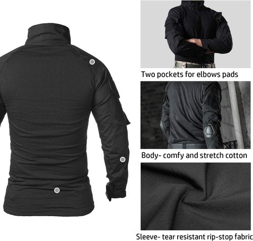 CARWORNIC Men's Tactical Combat Shirt - 1/4 Zipper Long Sleeve Camo Military Tee