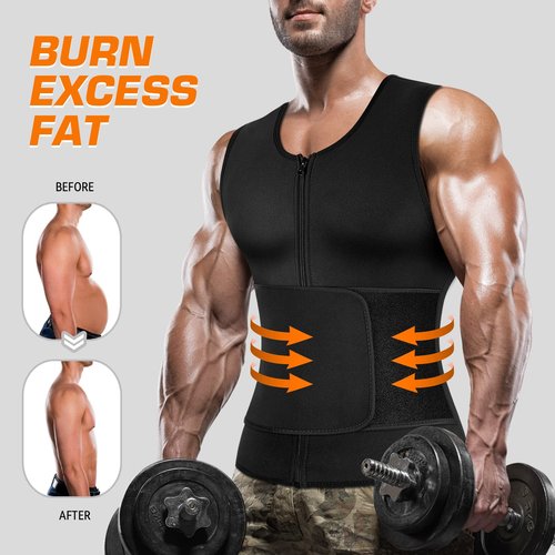 Cimkiz Mens Sweat Sauna Vest for Waist Trainer Zipper Neoprene Tank Top, Adjustable Sauna Workout Zipper Suit (Black, 4X-Large)