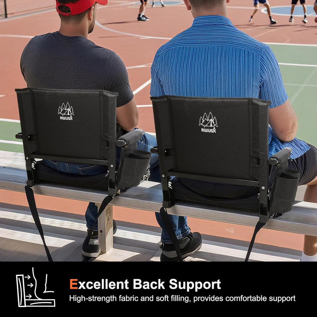 Skiennix Padded Stadium Seats - Portable Folding Bleacher Chair with Back Support | Black