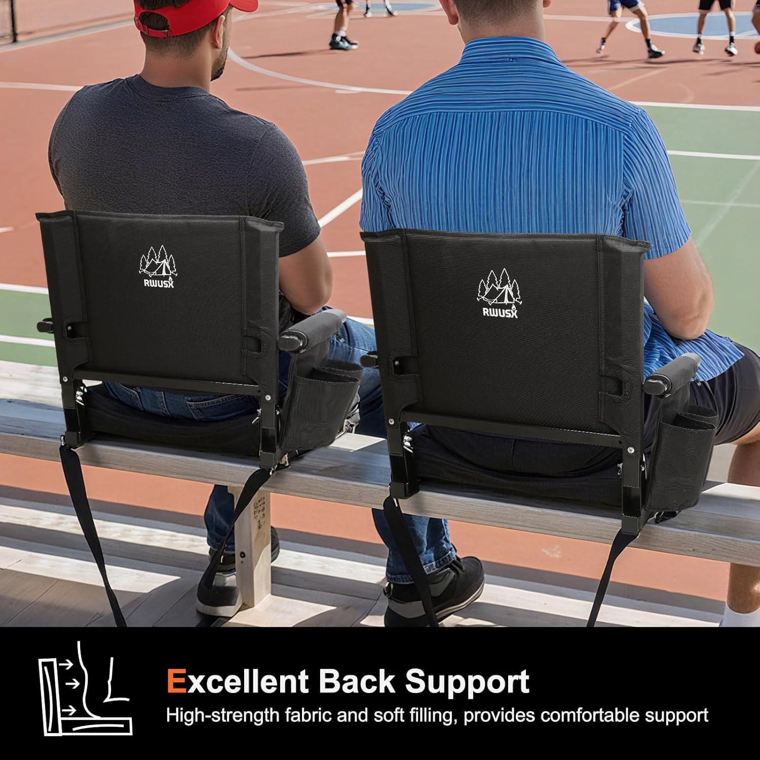 Skiennix Padded Stadium Seats - Portable Folding Bleacher Chair with Back Support | Black