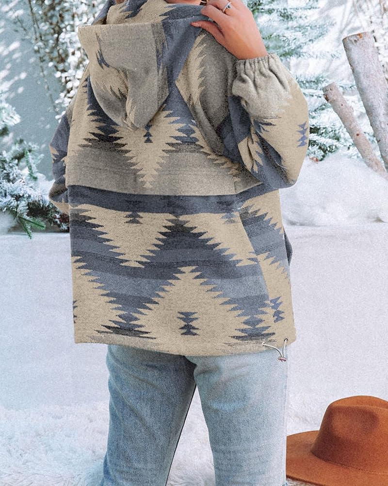 Fessceruna Womens Aztec Zip Up Hoodie - Grey Large, Boho Western Pullover