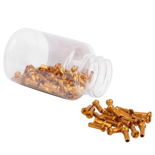 equlup 100Pcs Bike Spoke Nipple, Aluminum Alloy Spoke Cap Cover 14x6mm/0.55x0.24in Cycling Replacement Accessories Set for Inner Diameter 2mm Spokes (Gold)