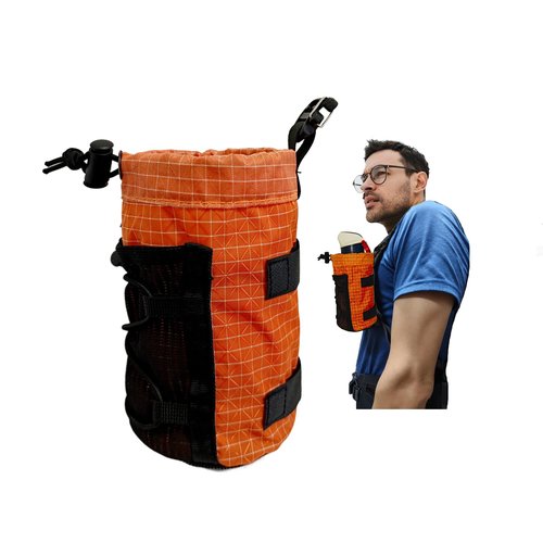 FIOTCEL Ultralight Water Bottle Holder for Backpack Straps - Fits 8-24oz Bottles | Hands-Free Hydration Pouch for Hiking, Running & Outdoor Activities (Orange - 1 Pack)