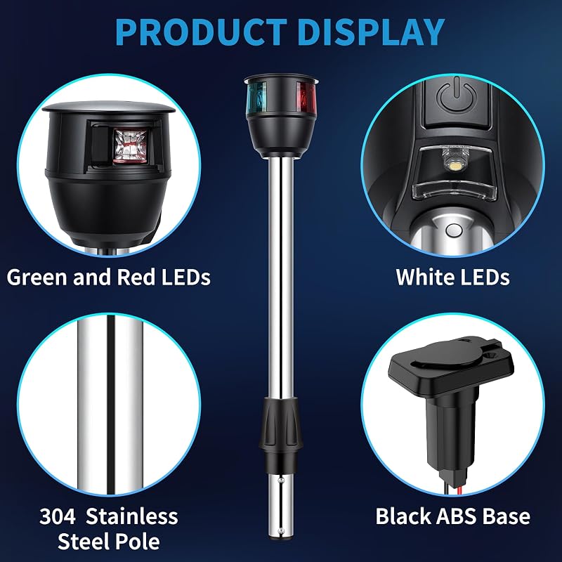 Boat Navigation Lights Red & Green LED Bow Light with 225° Visibility