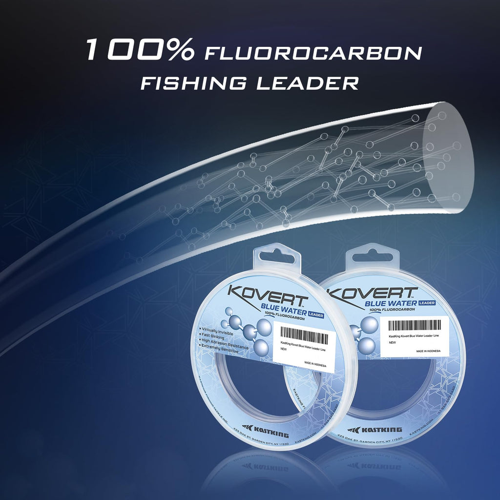 KastKing Kovert Blue Water 100% Fluorocarbon Leader Fishing Line, 20LB, 50Yds