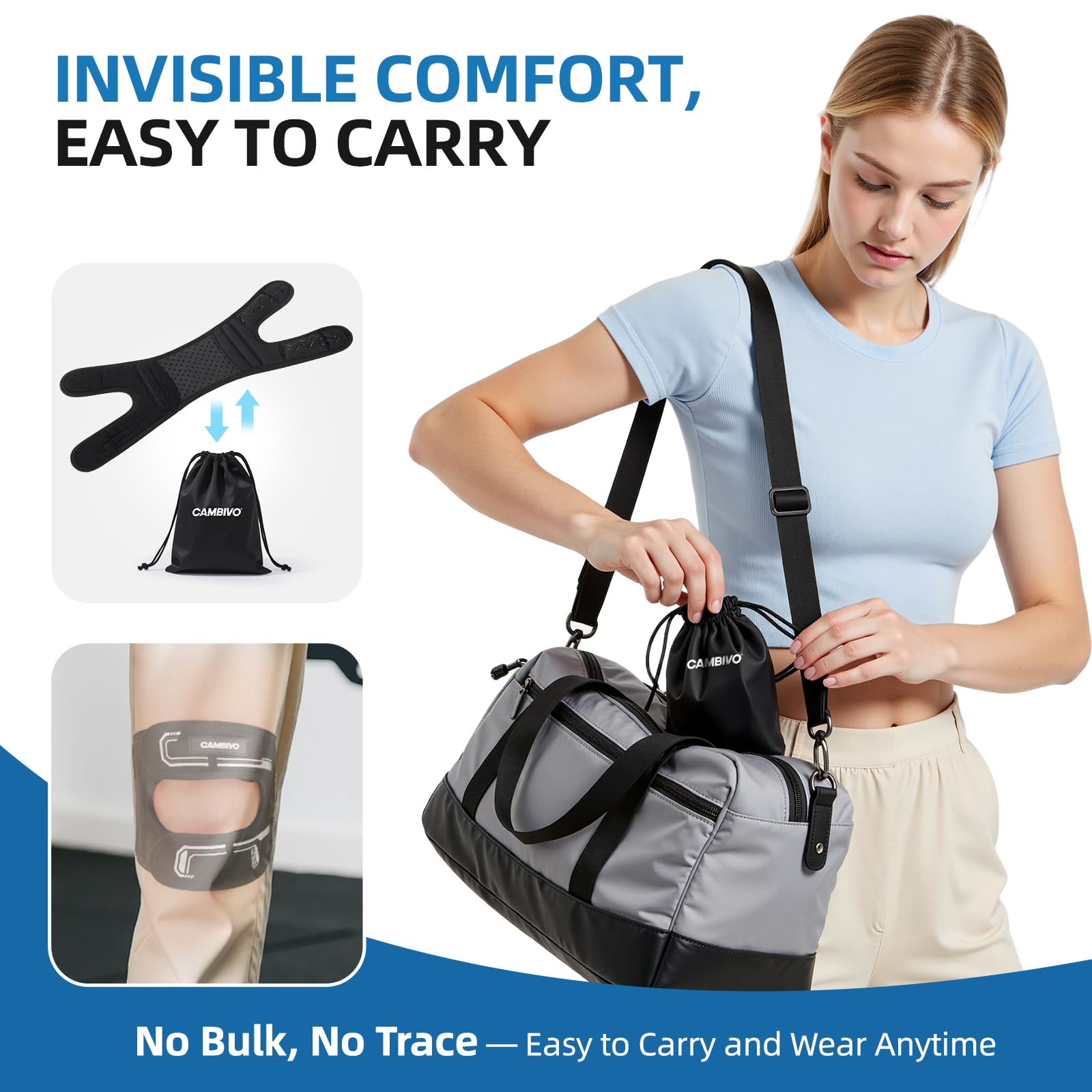 CAMBIVO Patella Tendon Support Knee Brace for Women & Men, Adjustable Knee Strap with Gel Pad & Side Stabilizers, Breathable Lightweight Knee Support for Running, Training & Daily Use (Black, S/M)