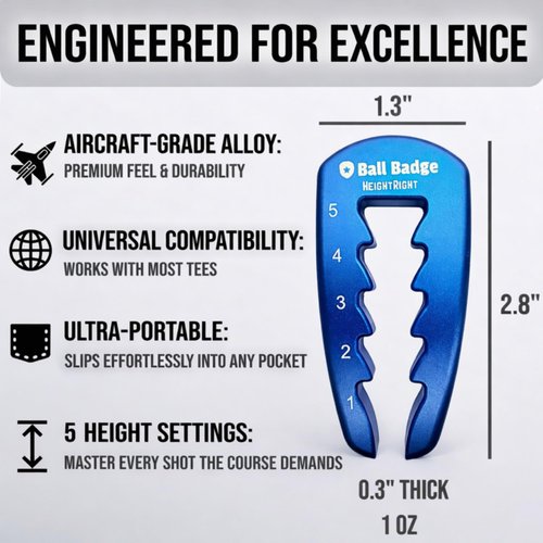 HeightRight Adjustable Golf Tee Height Tool (5-Level Precision) – Universal Fit for Wooden & Plastic Tees, Consistent Tee Height Setter for Drivers, Fairway Woods & Irons, Golf Swing Training Aid