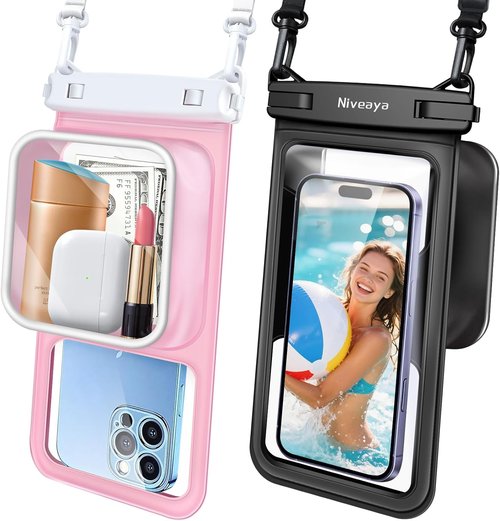 Niveaya Waterproof Phone Pouch - Floatable 2-Pack with Adjustable Neck Lanyard | Fits Up to 8.5" Devices