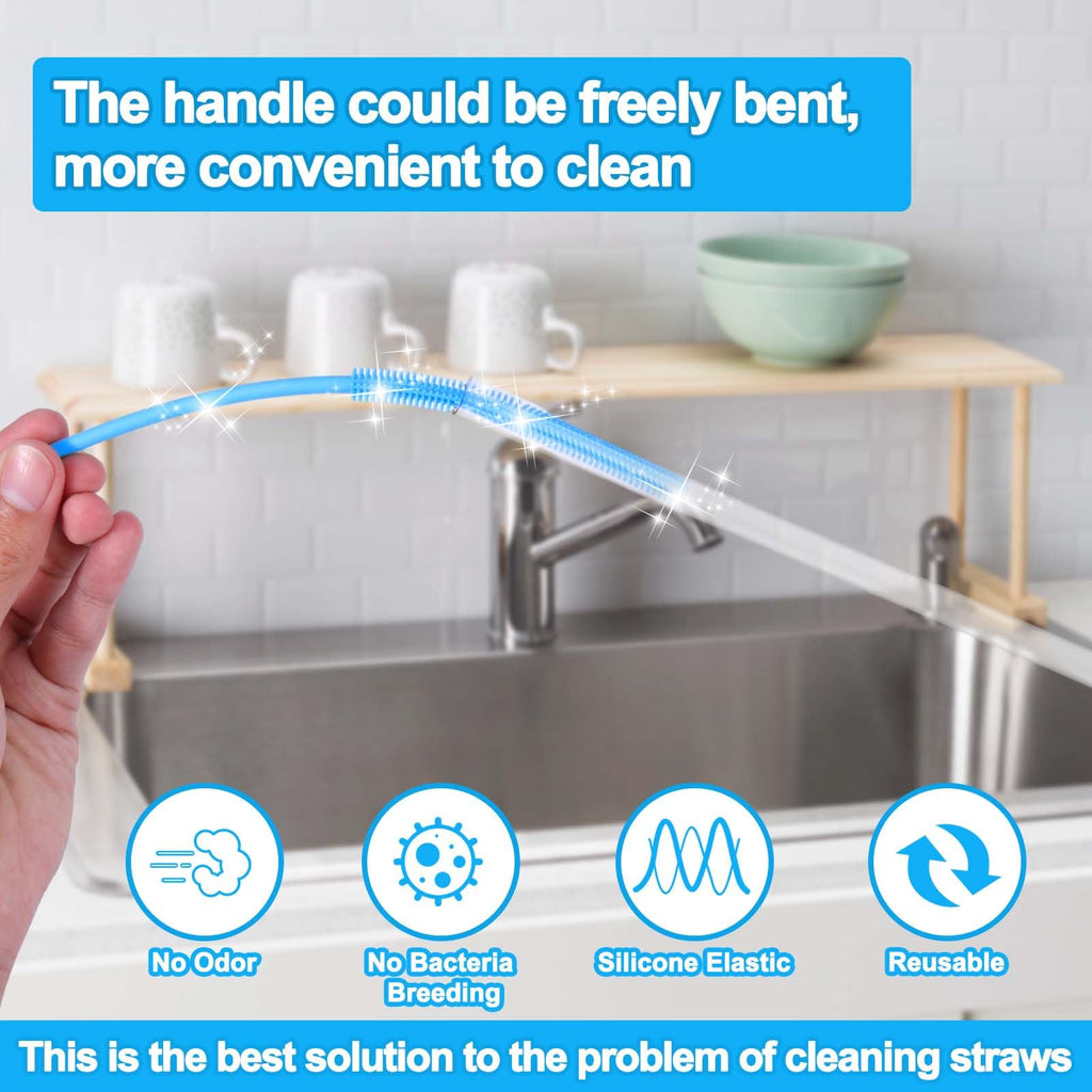 XANGNIER Silicone Straw Cleaner Brush,2 Pcs Reusable Extra Long Straw Cleaner Brush for Cleaning Plastic Metal Stainless Steel Glass Boba Clear Smoothie Travel Drinking Straws,Straw Cover