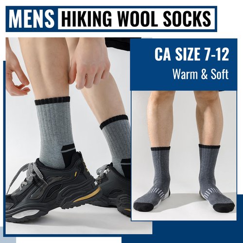 Josnown Thermal Hiking Socks Men 5 Pairs Warm Winter Thick Cushion Moisture Wicking Crew Boot Socks for Men, Size 7-12