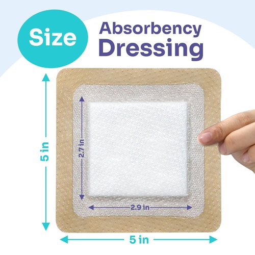 Conkote 10 Pack Silicone Super Absorbent Dressings for Wound Care, FSA or HSA Gentle Adhesive Bandages 5" X 5" Large High Absorbency Waterproof Bandages