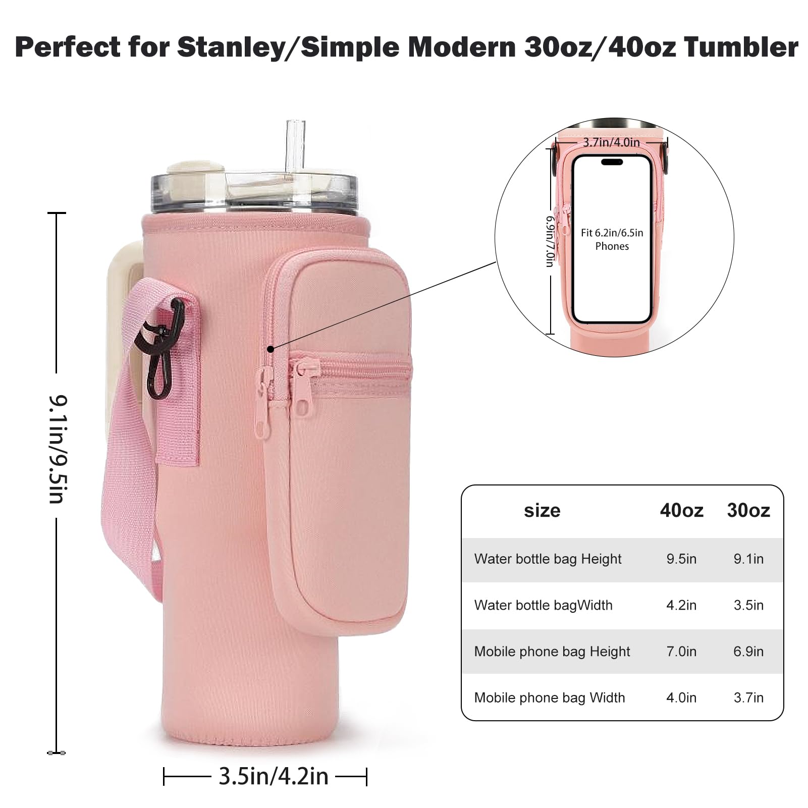 GOEWY Water Bottle Carrier Bag for Stanley 40 oz Tumbler with Phone Pocket Neoprene Water Bottle Holder with Shoulder & Handheld Strap Stanley Cup Accessories