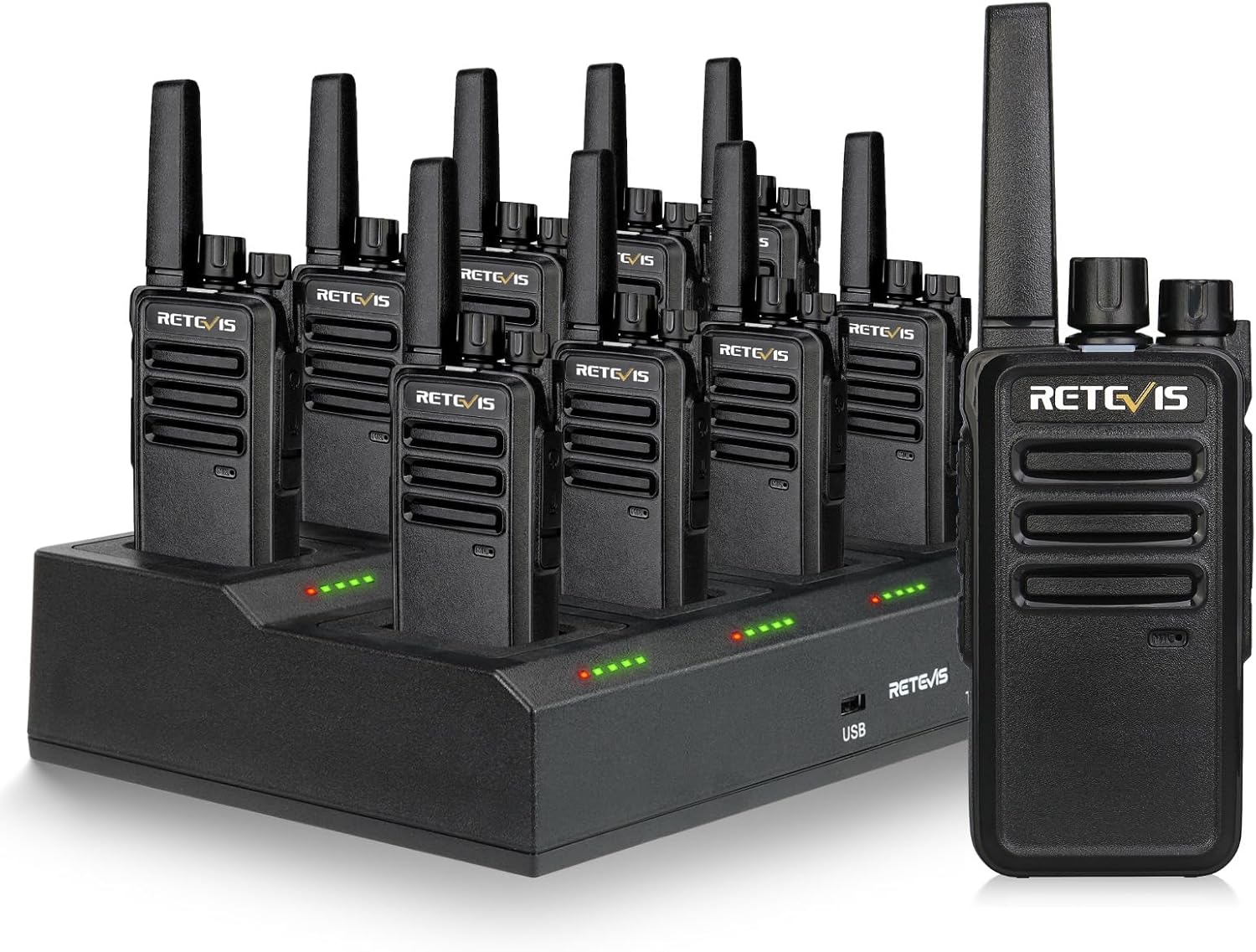 Retevis RT68 Long Range Walkie Talkies - 10 Pack with Multi-Way Charger & 1200mAh Battery