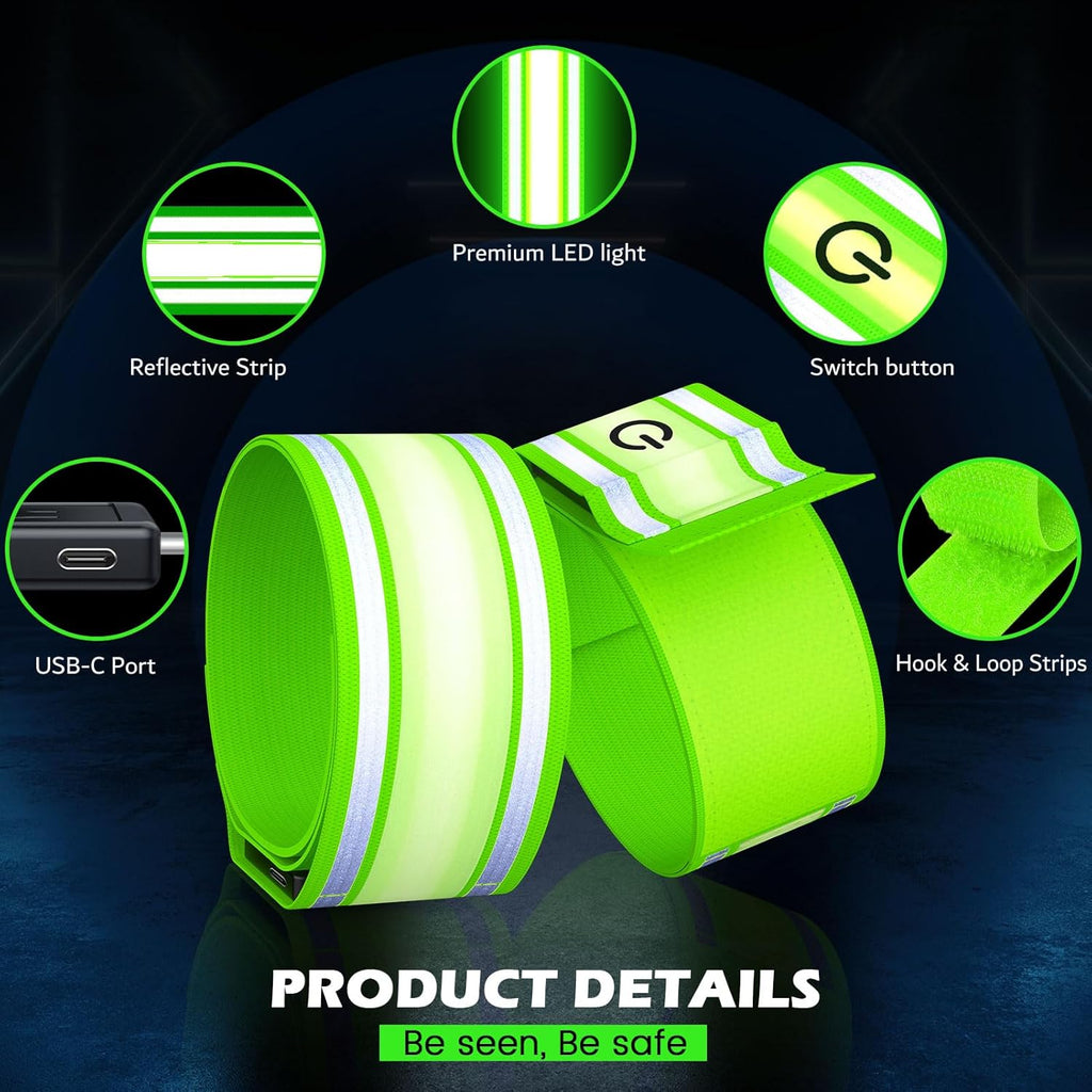 Skiennix LED Armband - High Visibility Reflective Gear | 3 Light Modes, Rechargeable, 2 Pack, 5 Colors