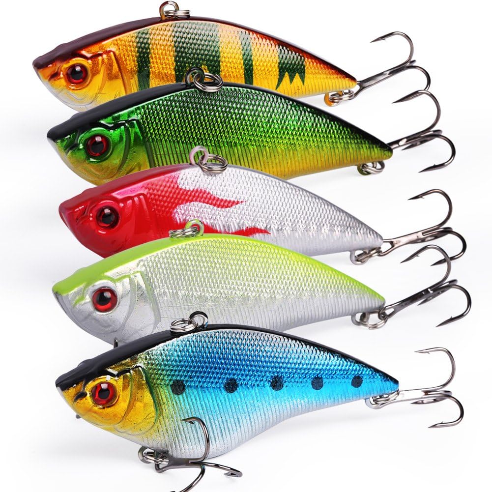 Sougayilang Fishing Lures - Life-Like Minnow VIB Hard Bait with Treble Hook | Perfect for Bass, Trout, Walleye