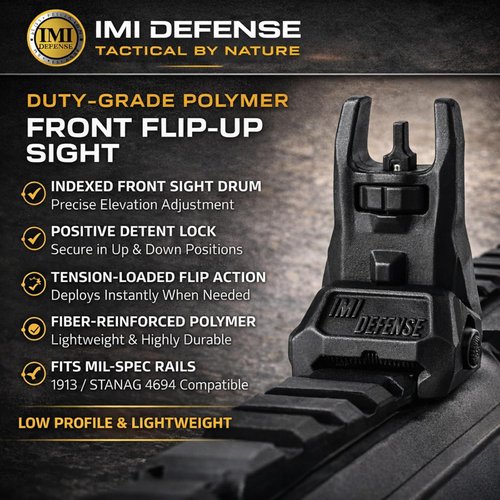 IMI Defense Flip Up Iron Sights - Durable Polymer Front & Rear Dual Aperture Sights | Black
