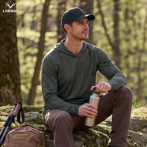 LOOGU Men's UPF 50+ Sun Protection Hoodie - Lightweight Long Sleeve Rash Guard for Fishing & Hiking