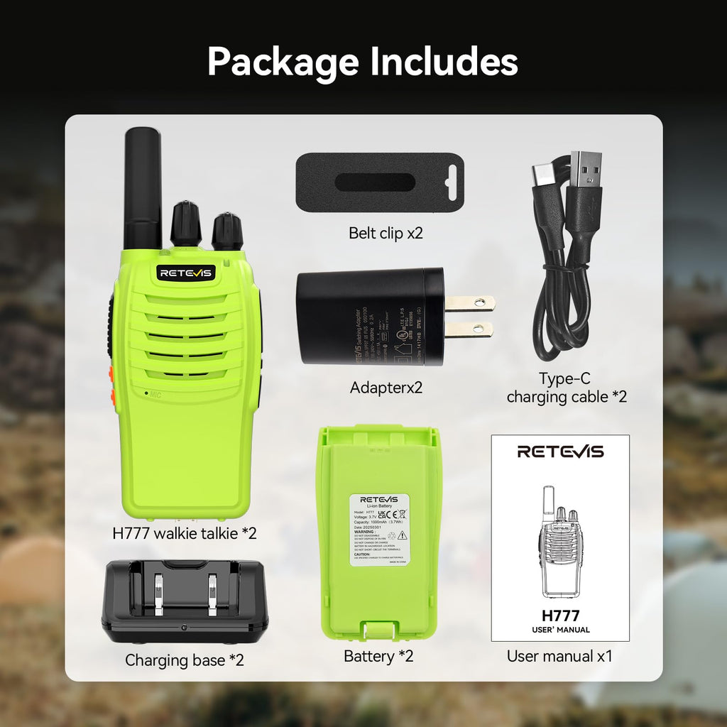 Retevis H-777 Walkie Talkies, Portable FRS Two way Radios Long Range, VOX Handsfree, Rechargeable Walkie Talkies for Adults, Li-ion Battery and Charger Base for Traveling Biking Camping Hiking(1 Pair)