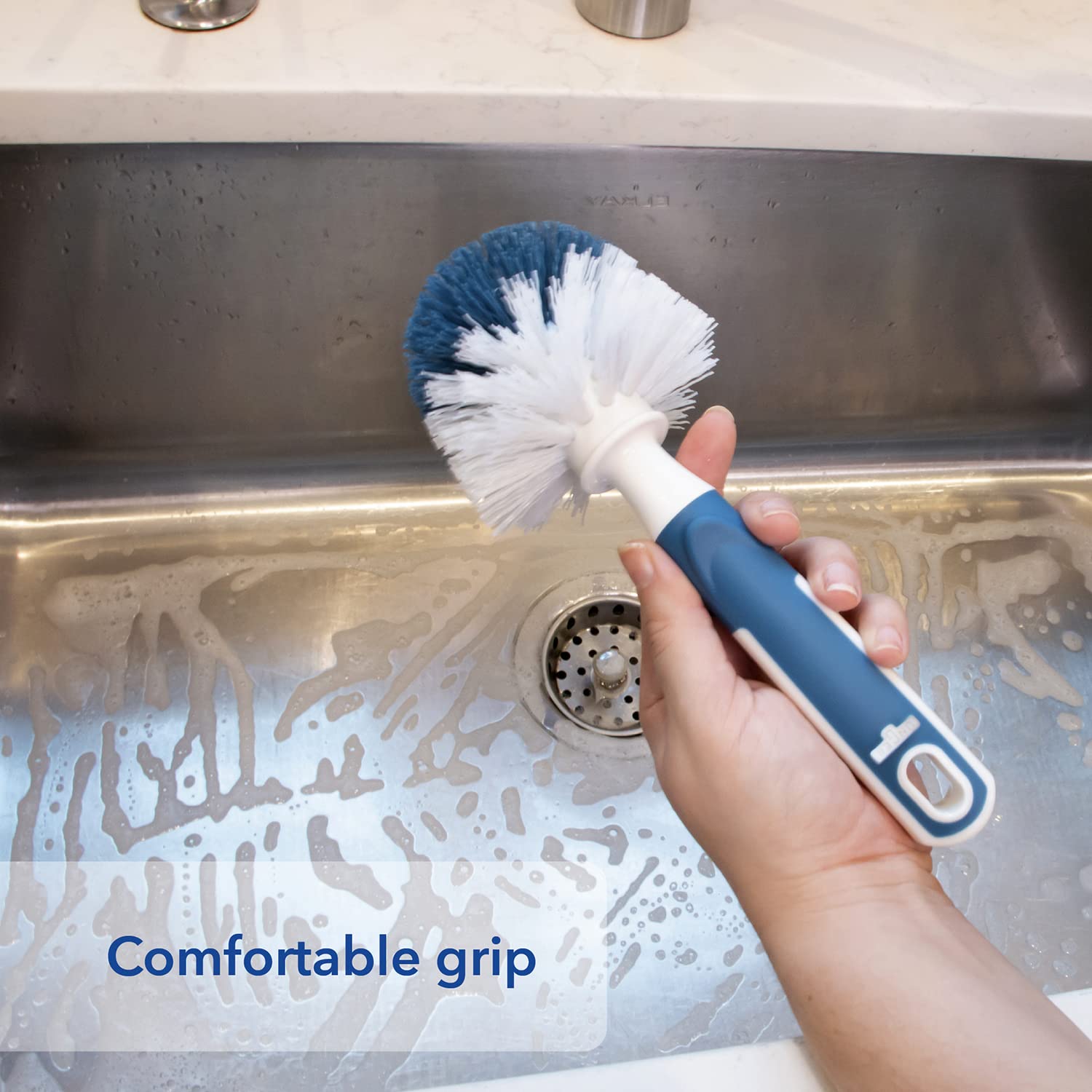 Unger Sink & Dish Scrub Brush - Non-Scratch Bristles for Hard-to-Reach Corners | Ideal for Glassware & Pots