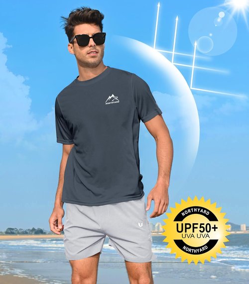 NORTHYARD Men's UPF 50+ Sun Protection Shirt - Short Sleeve Athletic Rash Guard for Swimming & Running