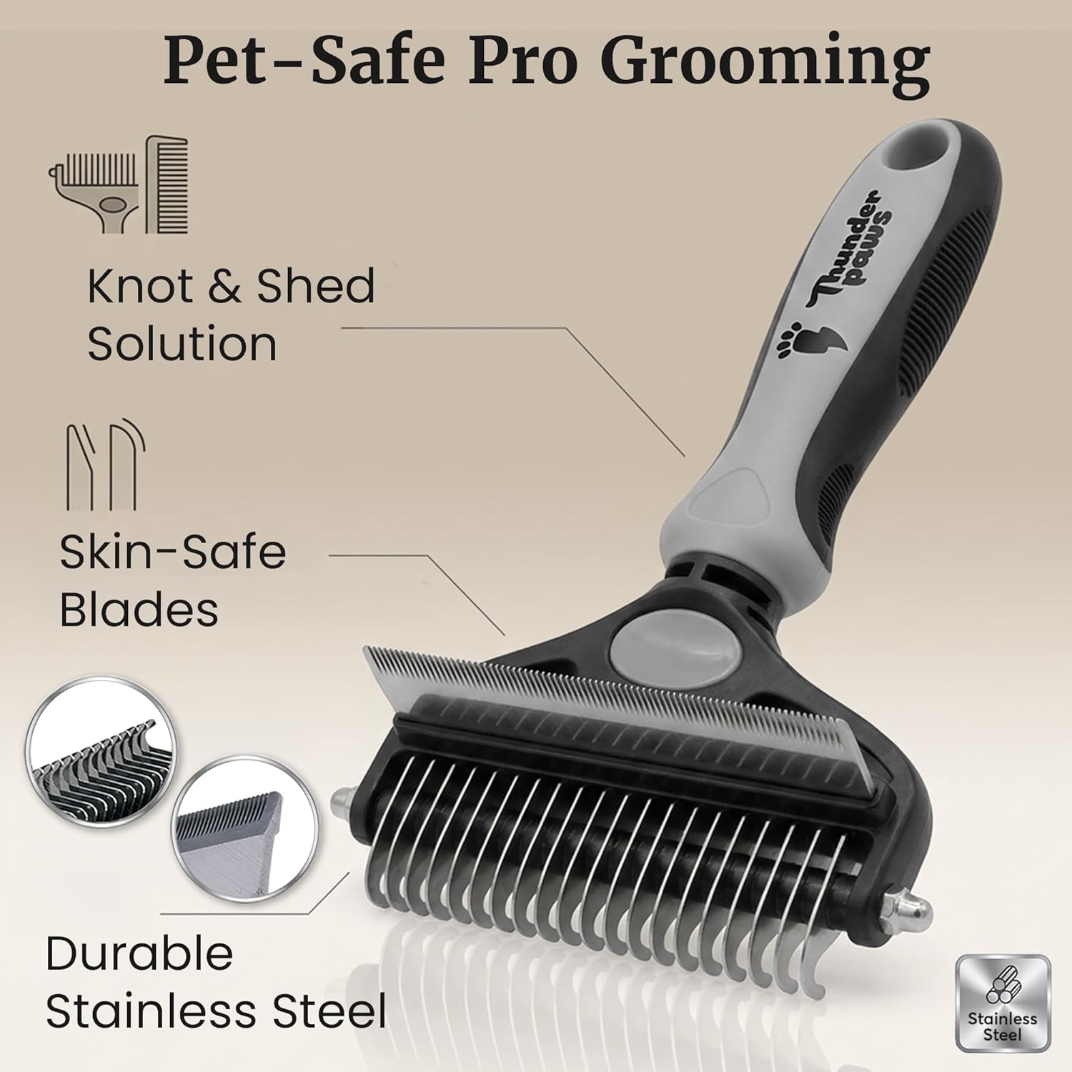 Skiennix 2-in-1 Deshedding Brush & Dematting Rake - Reduces Shedding by 95% for Medium to Large Dogs