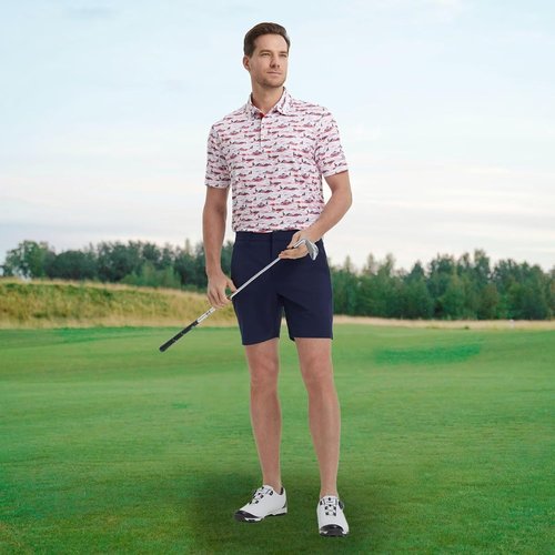 M MAELREG Men's Golf Shirt - Moisture-Wicking Short Sleeve Polo with Performance Print Patterns