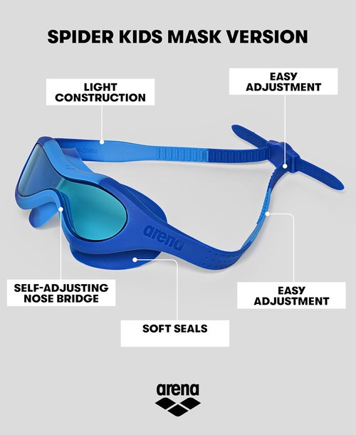 ARENA Kids Spider Swim Mask - Anti-Fog Non-Mirror Lens for Ages 2-5 | Easy Strap & Wide View Fit