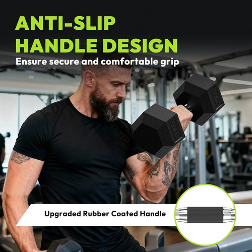 HANDBODE Hex Dumbbell Set - Rubber Encased Hand Weights for Strength Training | 40-570 lb Options
