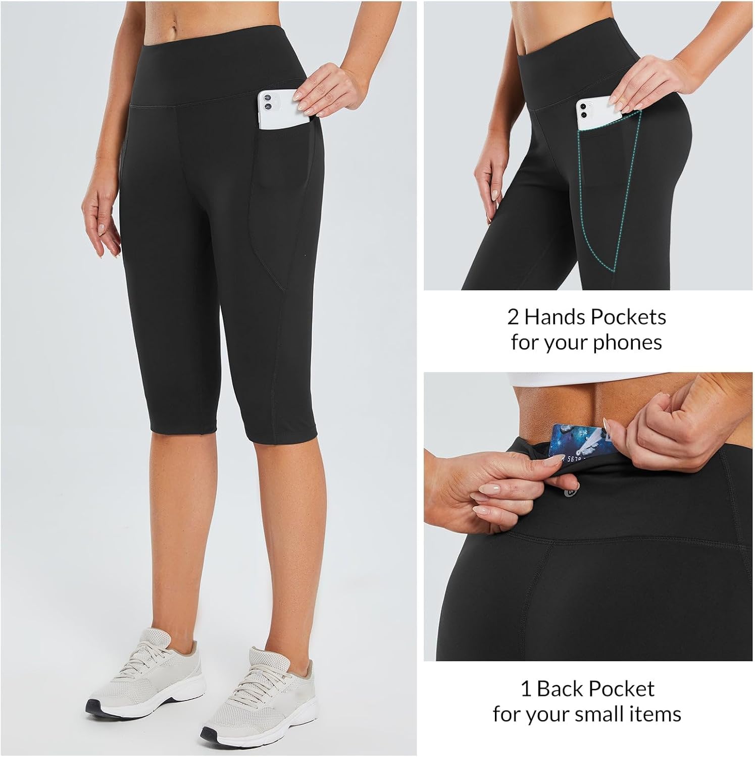 Baleaf Women's Capri Leggings - High Waisted, Stretchy Knee-Length Pants with Pockets for Yoga & Workouts