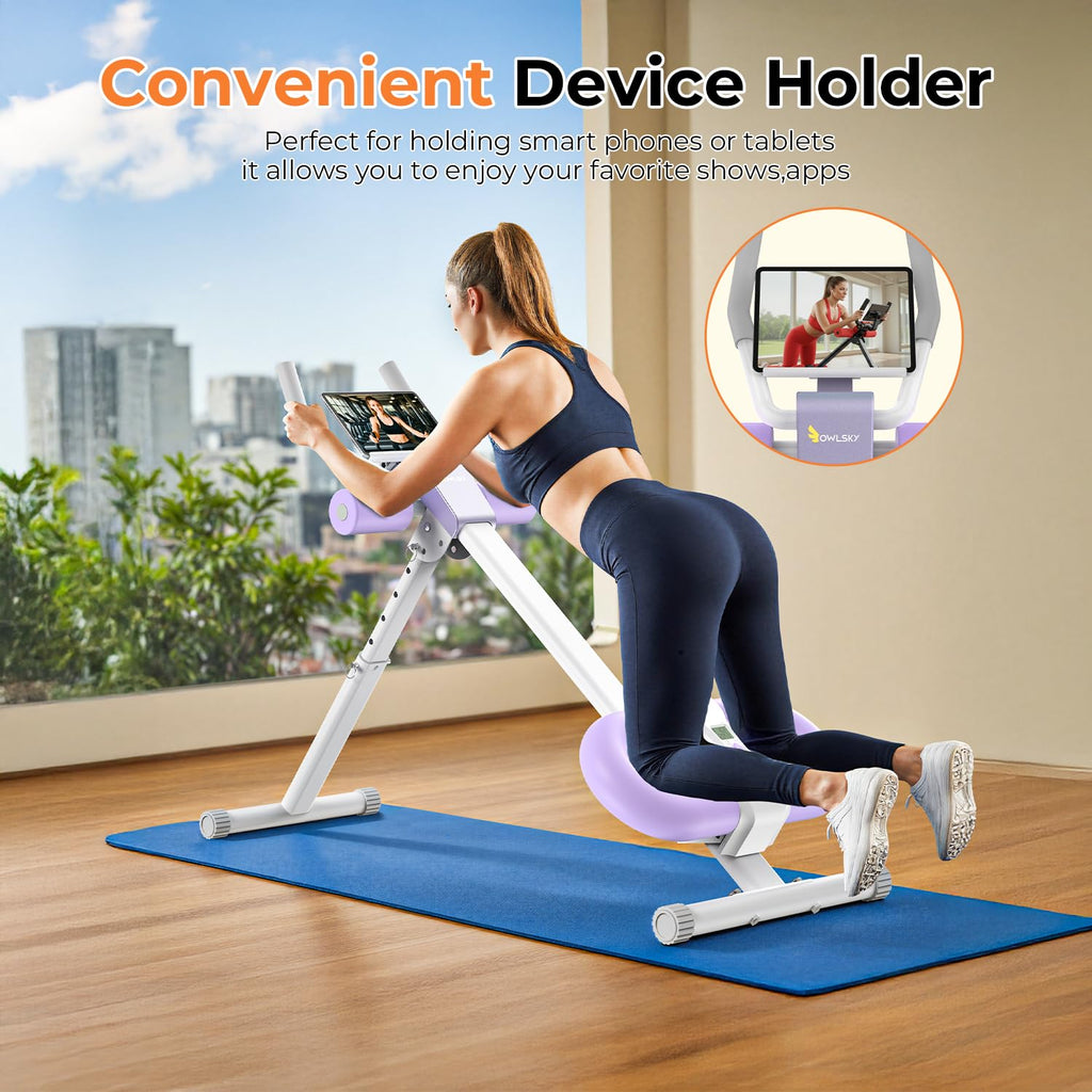 OWLSKY Ab Machine Adjustable Abdominal Trainer for Home Gym Workout, Foldable Knee Protection Abdominal Trainer for Abdominal Workout, Purple