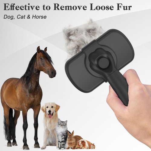 Dipoo Self-Cleaning Shedding Brush - Skin-Friendly Grooming Tool for Dogs & Cats | Effective Hair Removal for All Coat Types, Black