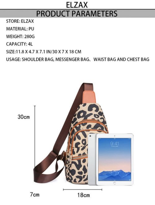 Hiriotin Leopard Print Chest Bag for Women Letter Print Crossbody Sling Backpack with Wide Strap Multipurpose Fanny Daypack (leopard print)