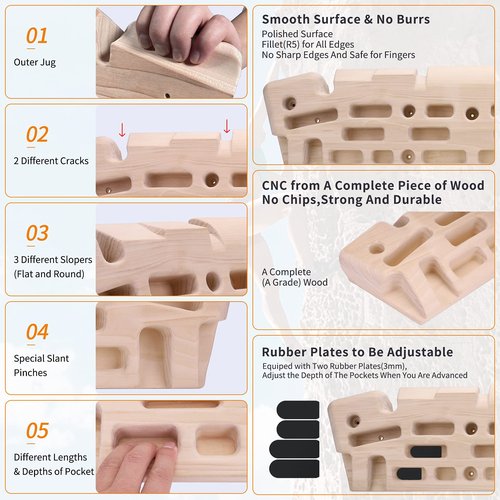 Wooden Hangboard Rock Climbing Pull Up Bar Designed Training For Climbing, Wooden Fingerboard Climbing Training Board for Building Core Strength and Endurance (CJ-HB2006)