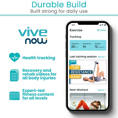 Vive Resistance Band Set (11 PCS) (With App) - Versatile Exercise Tubes with Wide Handles, Workout Poster, & Door Anchor - Adjustable 10-50 LB Tension for Full Body Home Fitness & Rehab -for Men/Women