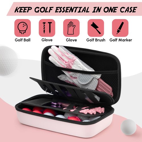 SilTriangle Golf Glove Holder Case with Glove Shaper, Pink Protective Hard Shell Accessory Case, Golf Gift for Woman, for Tees, Ball Markers, Phone, Divot Tool and Accessories