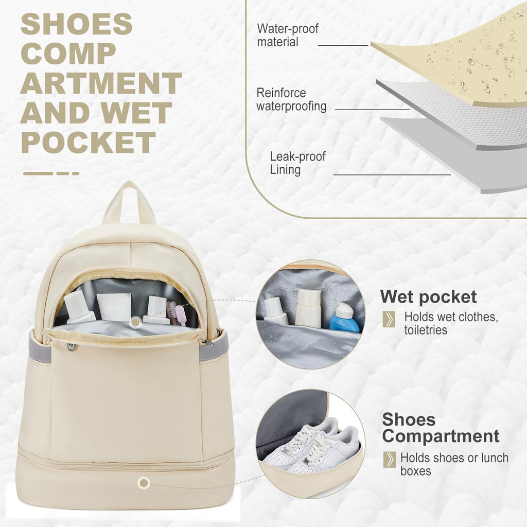 coofay Gym Backpack For Women Men Dance Sports Backpack With Shoe Compartment Waterproof Travel Backpacks Gym Bag Beige