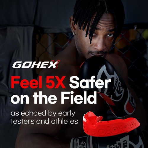 GOHEX Sports Mouthguard for Adults – Shock-Absorbing Mouth Guard with Chin Guard for All Contact Sports, Boxing, Lacrosse, Football, Hockey, MMA, and Martial Arts (Clear)