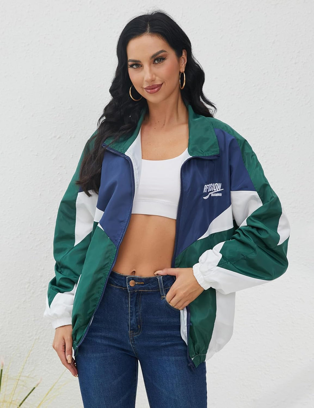 Wyeysyt Women's Vintage 90s Oversized Windbreaker Jacket - Y2K Varsity Style