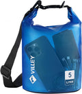 VILLEY Waterproof Dry Bag - 5L Roll Top Storage Backpack for Kayaking, Camping & Beach - Blue Transparent