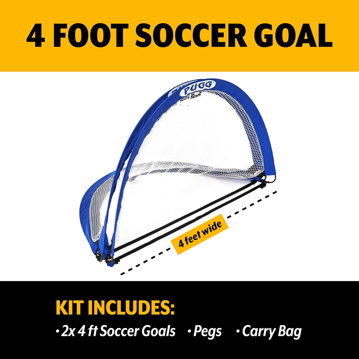 PUGG Pop Up Soccer Goals - Portable Training Equipment with Knitted Poly Net | Includes 2 Goals & Carry Bag