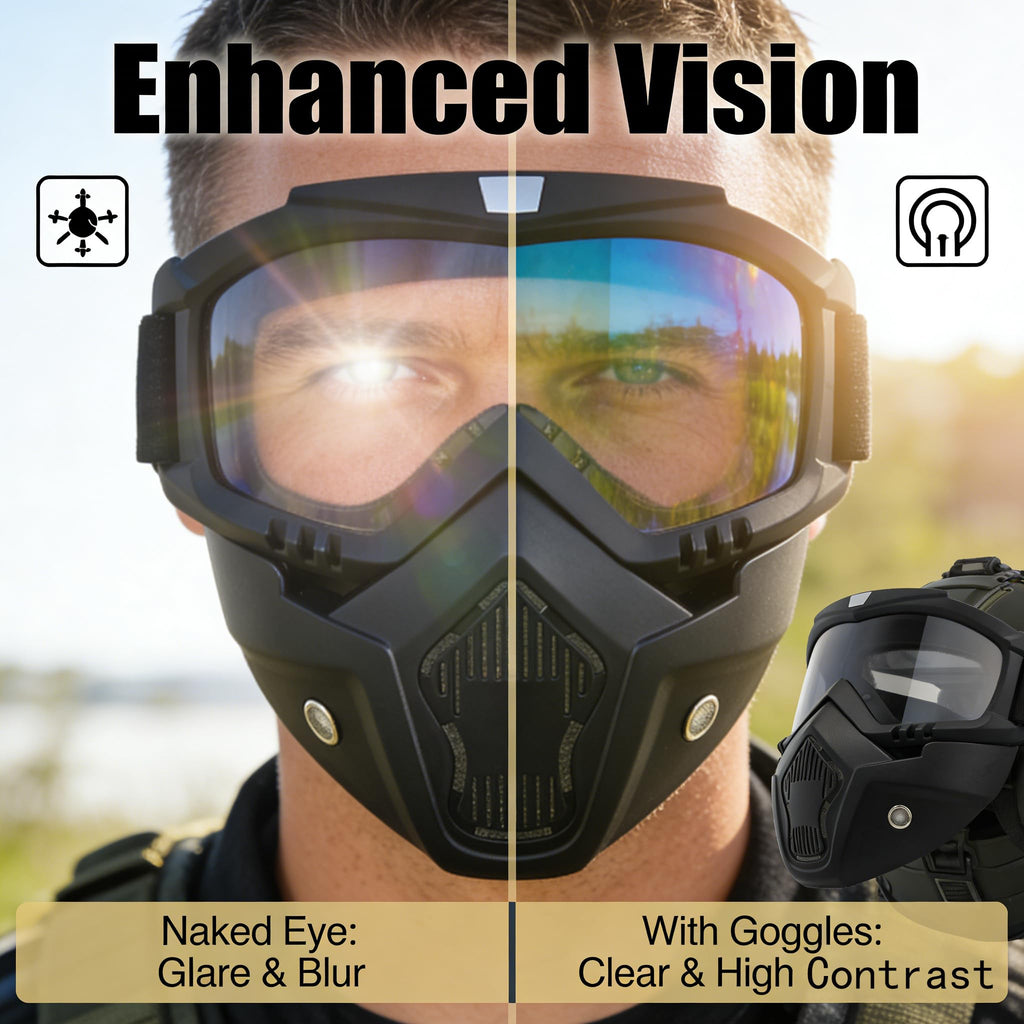 Paintball Mask Anti Fog,Airsoft Mask Full Face,Tactical Mask, Motorcycle Helmet Goggles with Removable Face Mask for Men Women (2Clear)