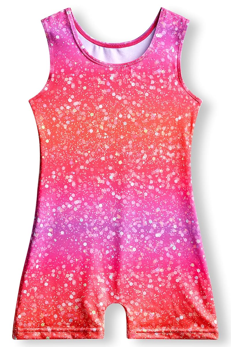 Hot Pink Sparkle Leotard with Built-In Shorts - 2T-9Y, Variation A