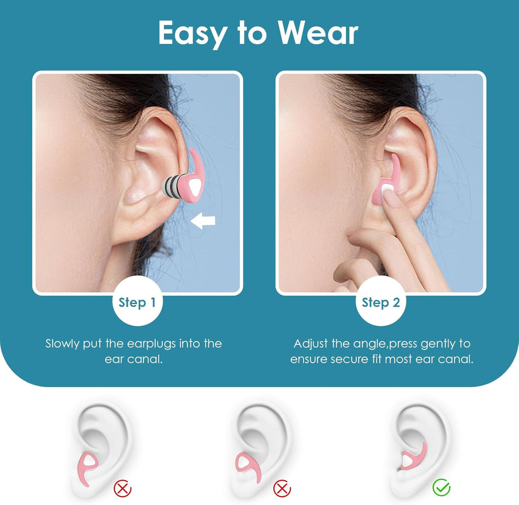 Swimming Ear Plugs, 3 Pairs Waterproof Reusable Silicone Swim Ear Plugs for Swimmers Pool Bath Showering Surfing Kayaking (Adults & Teens 14+)