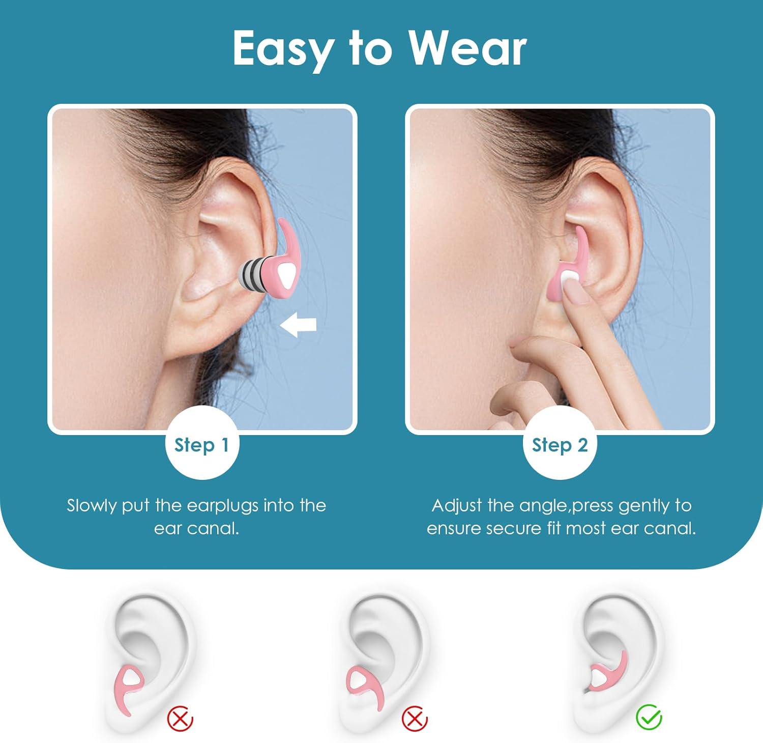 Swimming Ear Plugs, 3 Pairs Waterproof Reusable Silicone Swim Ear Plugs for Swimmers Pool Bath Showering Surfing Kayaking (Adults & Teens 14+)