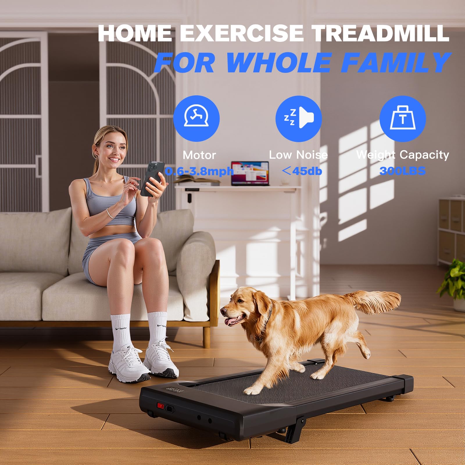 Lacuffy Walking Pad with 6% Incline, 300LBS Capacity Under Desk Treadmill for Home Office, Quiet Portable Mini Treadmill with App & Remote Control,No Assembly,Slim Design for Small Spaces(BA09&Black)