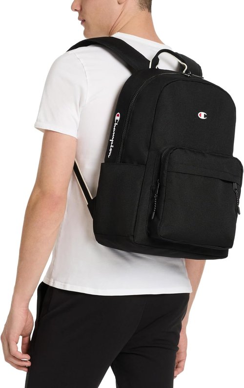 Champion Laptop Backpack - Padded Adjustable Straps & Water Bottle Pocket | Black, One Size