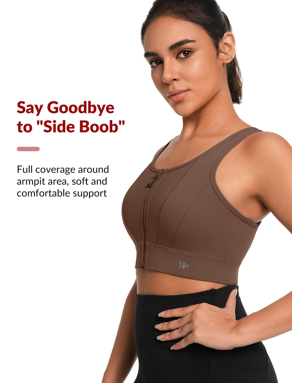 Yvette Front Closure Sports Bras for Women High Support Large Bust Supportive Sports Bra High Impact for Running,Coffee,L+
