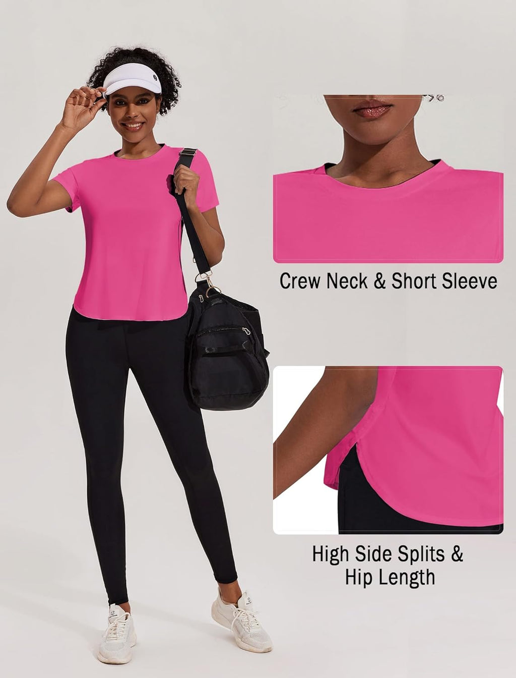 PINSPARK Workout Tops for Women - UPF 50+ Short Sleeve Yoga Shirts with Side Slits | Loose Fit Athletic Tee