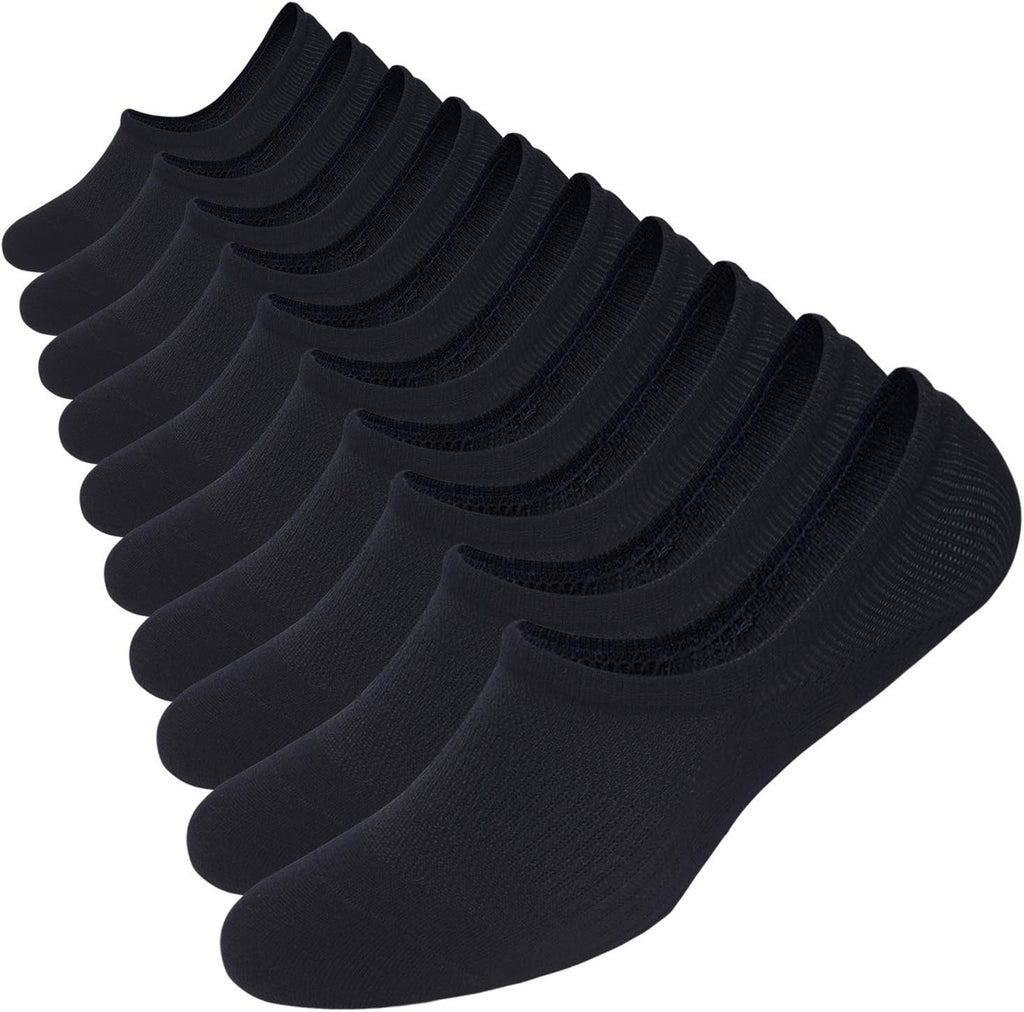 WANDER No Show Socks - 10 Pairs Cotton Non-Slip Low Cut Invisible Loafer Socks | Unisex Sizes 6-14